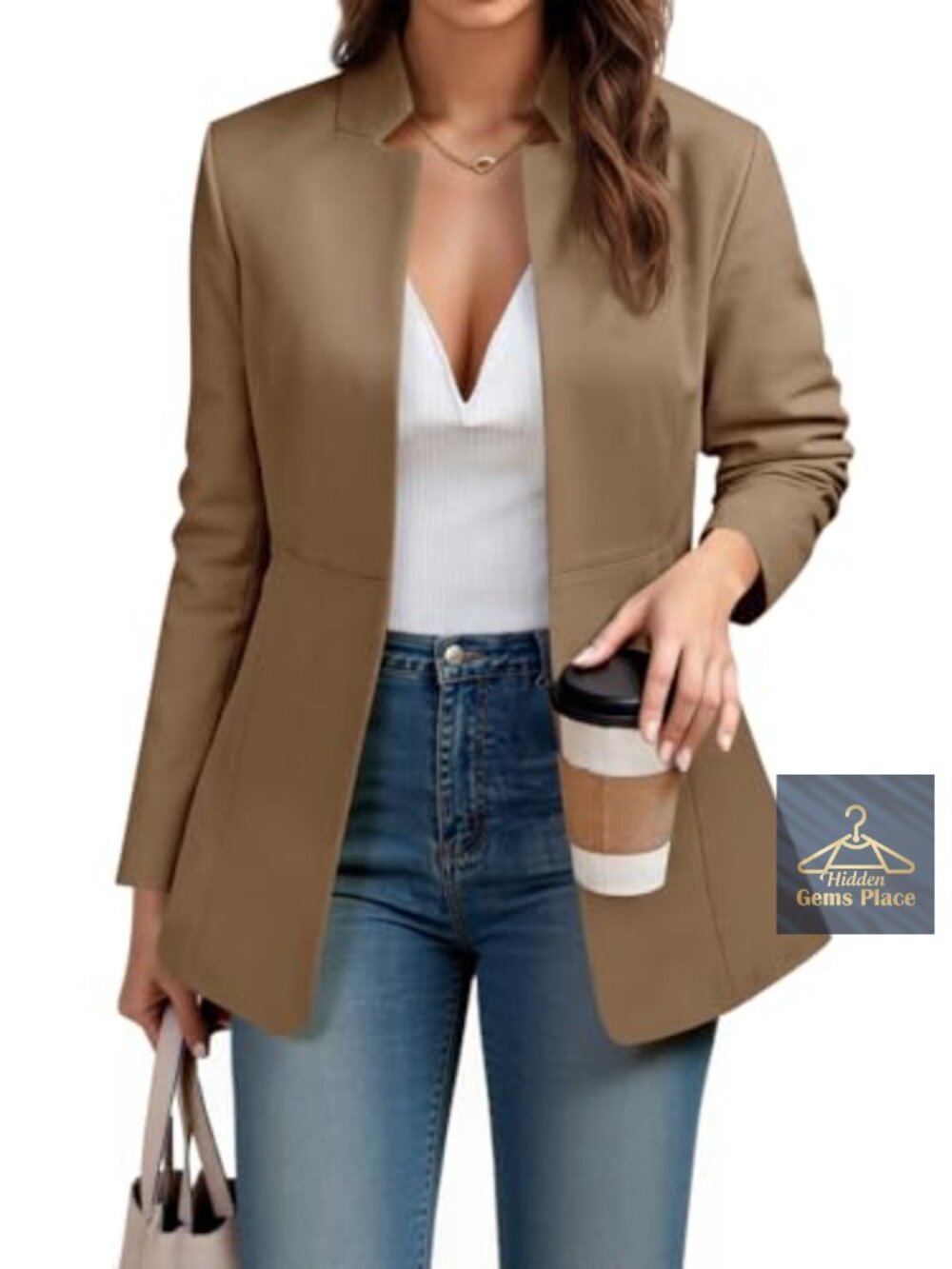 Cicy Bell Women's Open Front Notch Lapel Business Blazer Long Sleeve
